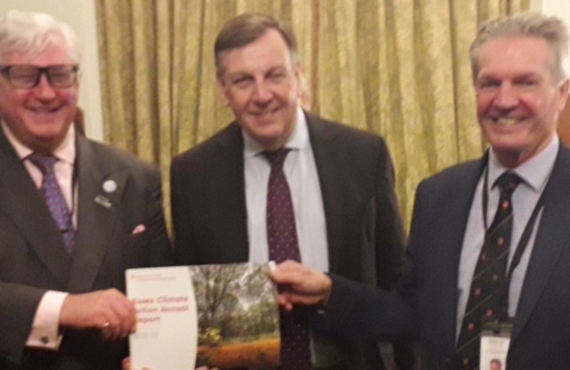 Cllr Kevin Bentley and Cllr Peter Schwier and Essex MP, John Whittingdale, with a copy of the Essex Climate Report for 2021/22. 